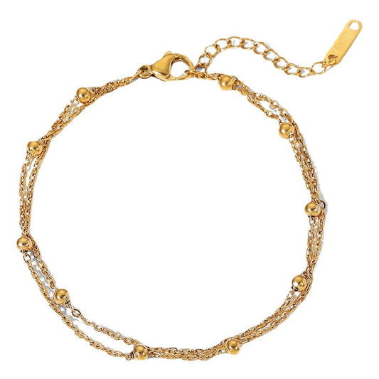 INS Style Exquisite 18K Gold Bead Chain Bracelet PVD Electroplated Titanium Steel Jewelry Waterproof Double Chain Bracelet Jewelry for Women