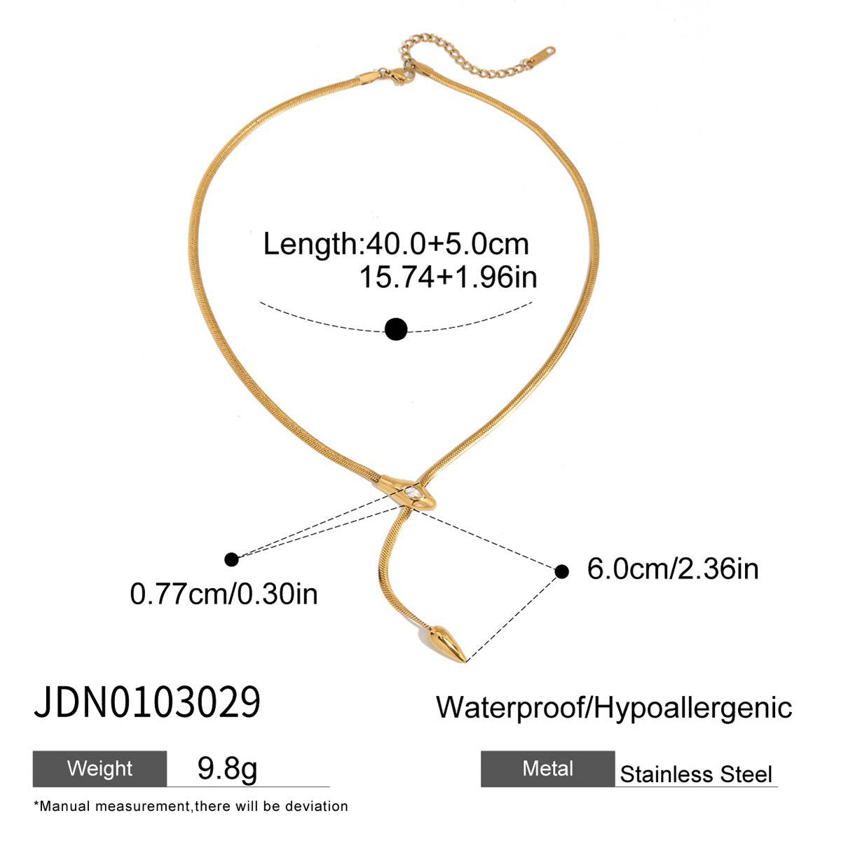 European and American Zircon Titanium Steel Snake Necklace Light Luxury High-End Neck Chain Stainless Steel Clavicle Chain Cross-Border Popular Jewelry
