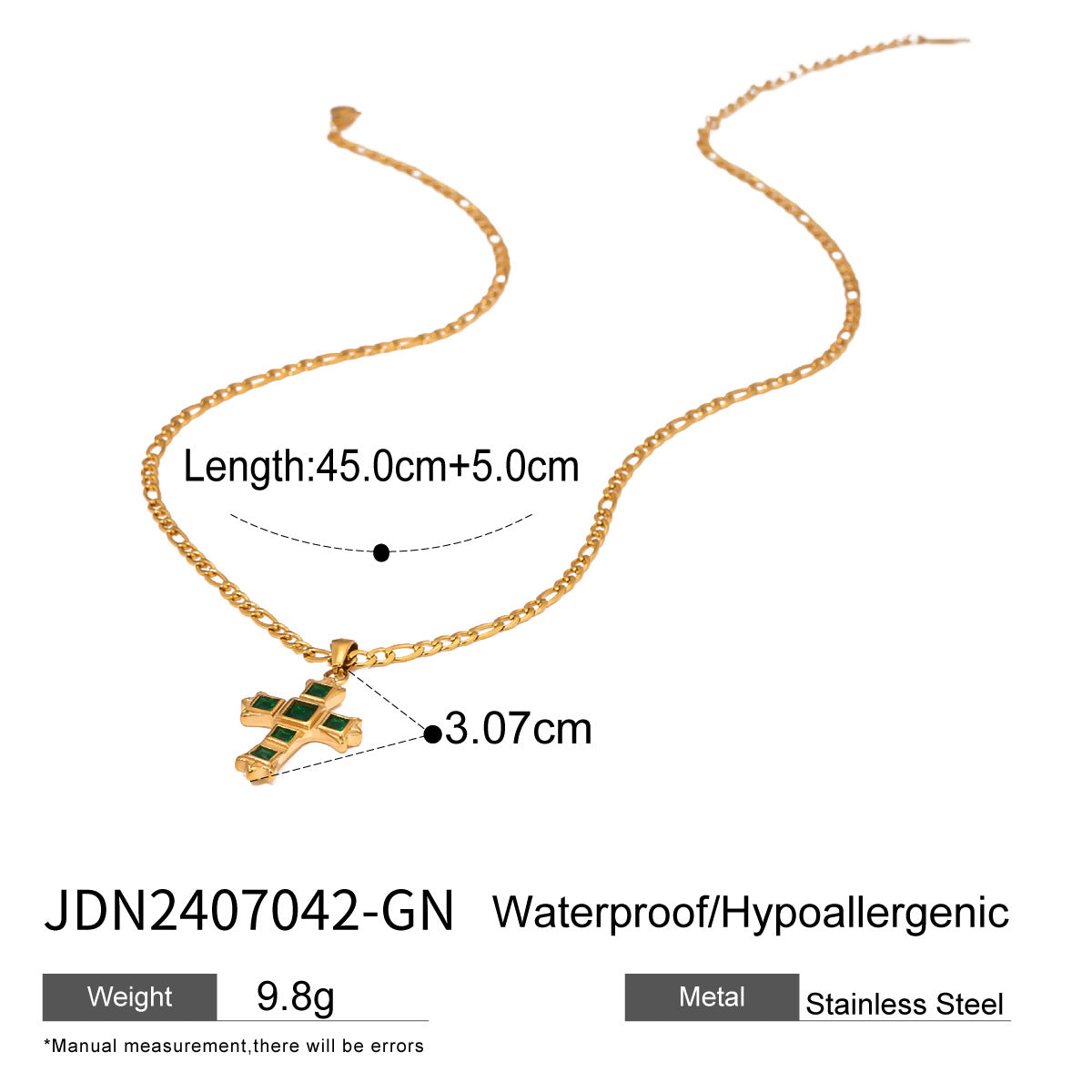 European and American Stainless Steel Cross Pendant Necklace Zircon Natural Stone Clavicle Chain Titanium Steel Neck Chain Jewelry Cross Border