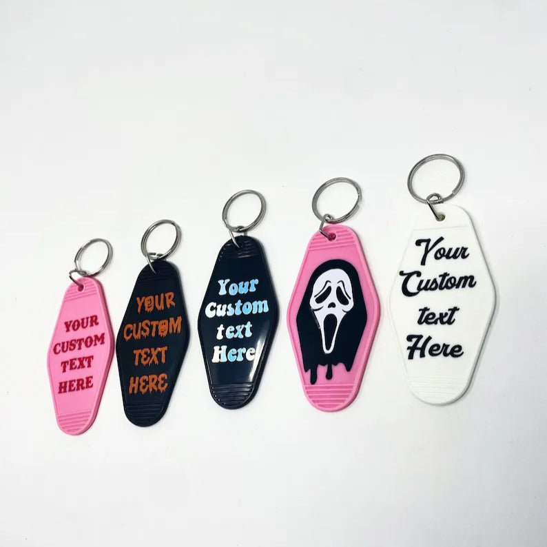 Horror Motel Key Chain Funky Halloween Spooky Key Chain, Ghost Face Hotel Key Ring