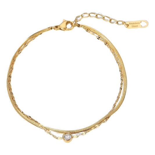 European and American style stainless steel zircon bracelet high-grade INS double-layer bracelet titanium steel snake bone chain bracelet jewelry