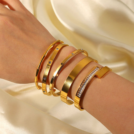European and American INS Style Zircon Open Bracelet Bracelet Fashion Retro Style 18K Gold Electroplated Stainless Steel Bracelet for Women