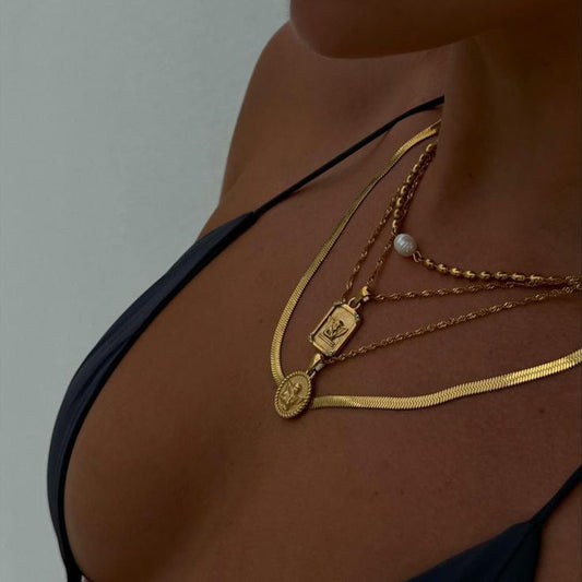 European and American three-layer stacking titanium steel necklace accessories women's light luxury high-end clavicle chain stainless steel jewelry cross-border