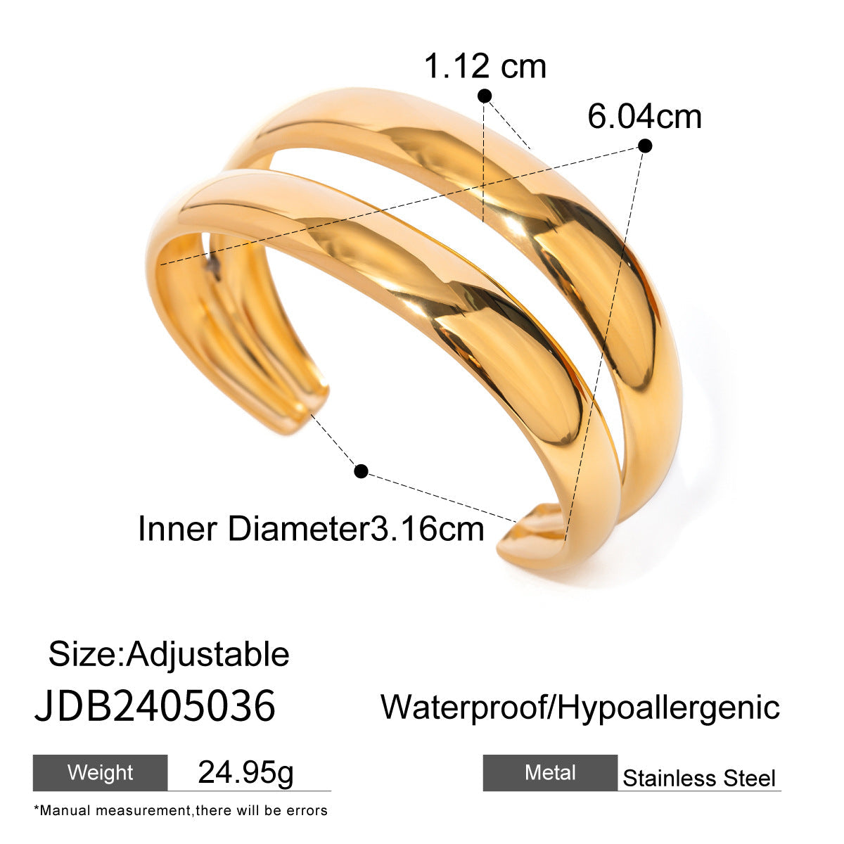 European and American Cross-border Jewelry 18k Gold Stainless Steel Wide Face Bracelet High-grade Ins Bracelet Titanium Steel Open Bracelet