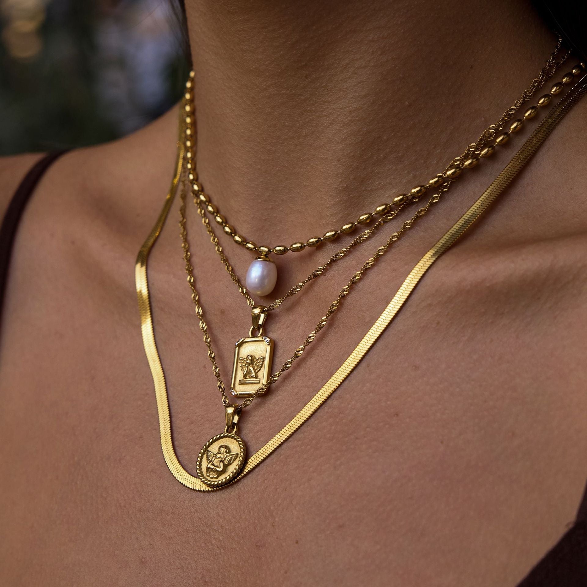 European and American three-layer stacking titanium steel necklace accessories women's light luxury high-end clavicle chain stainless steel jewelry cross-border