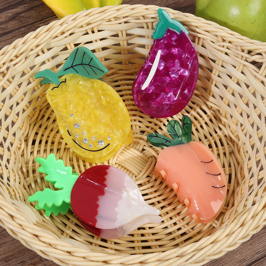 New summer fashion vegetable series cute acetic acid hairpin personality creative pear radish eggplant shark clip wholesale