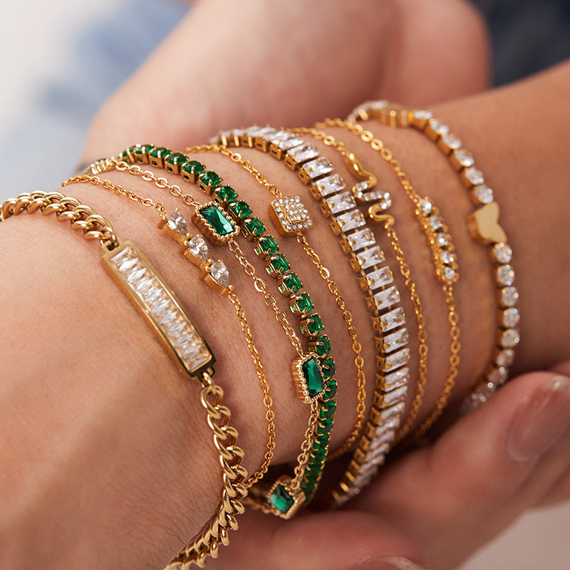INS style women's new titanium steel bracelet 18K gold stainless steel inlaid zircon bracelet fashion all-match bracelet jewelry