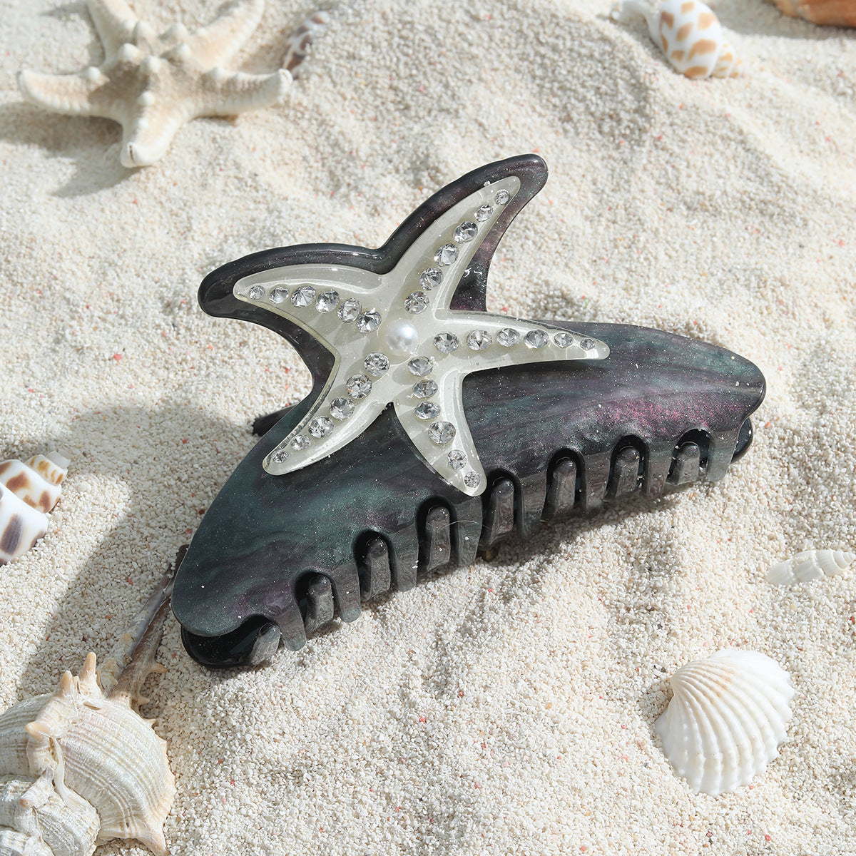 New Fashion Creative Drill Starfish Clip Pearl Temperament Gentle Summer Seaside Holiday Shark Clip Cross-border
