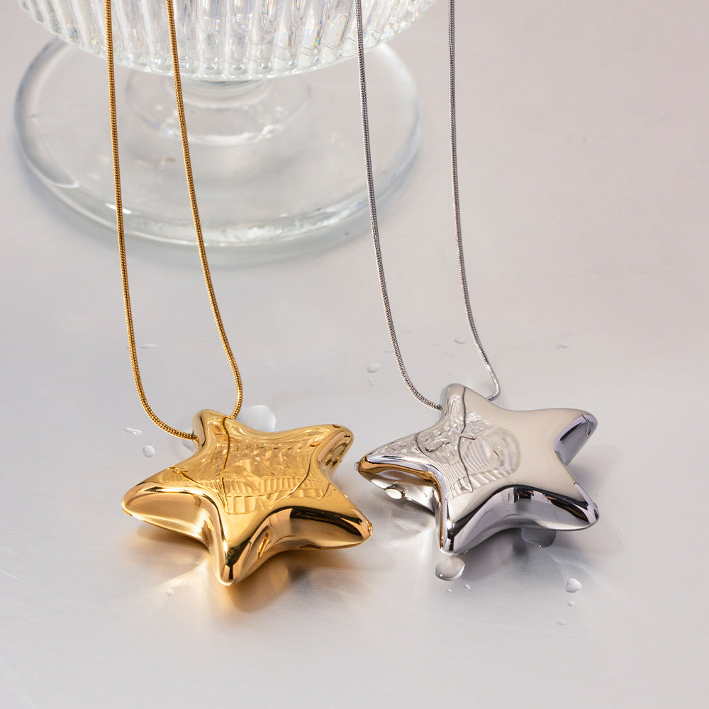 New 18K Gold Plated Necklace Jewelry Stainless Steel Pentagonal Star Women's All Titanium Steel Pendant Necklace Jewelry