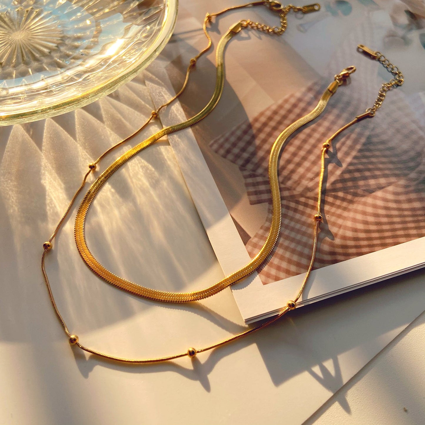 INS New Fashion Stacked Stainless Steel Collar Necklace 14K Gold Plated Ball Ball Chain Jewelry Snake Chain Necklace Women's