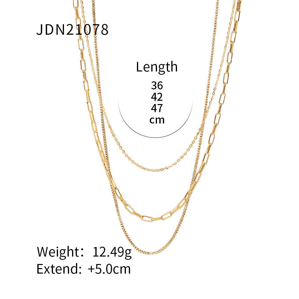 European and American three-layer stacking titanium steel necklace accessories women's light luxury high-end clavicle chain stainless steel jewelry cross-border
