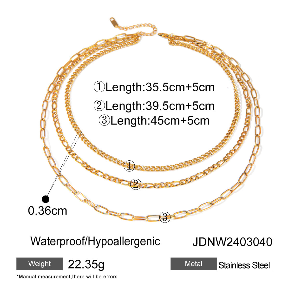 European and American three-layer stacking titanium steel necklace accessories women's light luxury high-end clavicle chain stainless steel jewelry cross-border