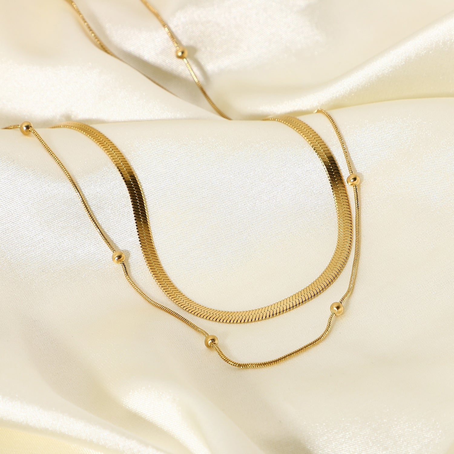 INS New Fashion Stacked Stainless Steel Collar Necklace 14K Gold Plated Ball Ball Chain Jewelry Snake Chain Necklace Women's