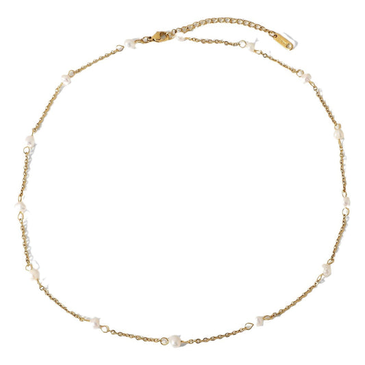 Europe and the United States INS net red new pearl necklace 18K gold plated stainless steel chain natural freshwater pearl neck chain women