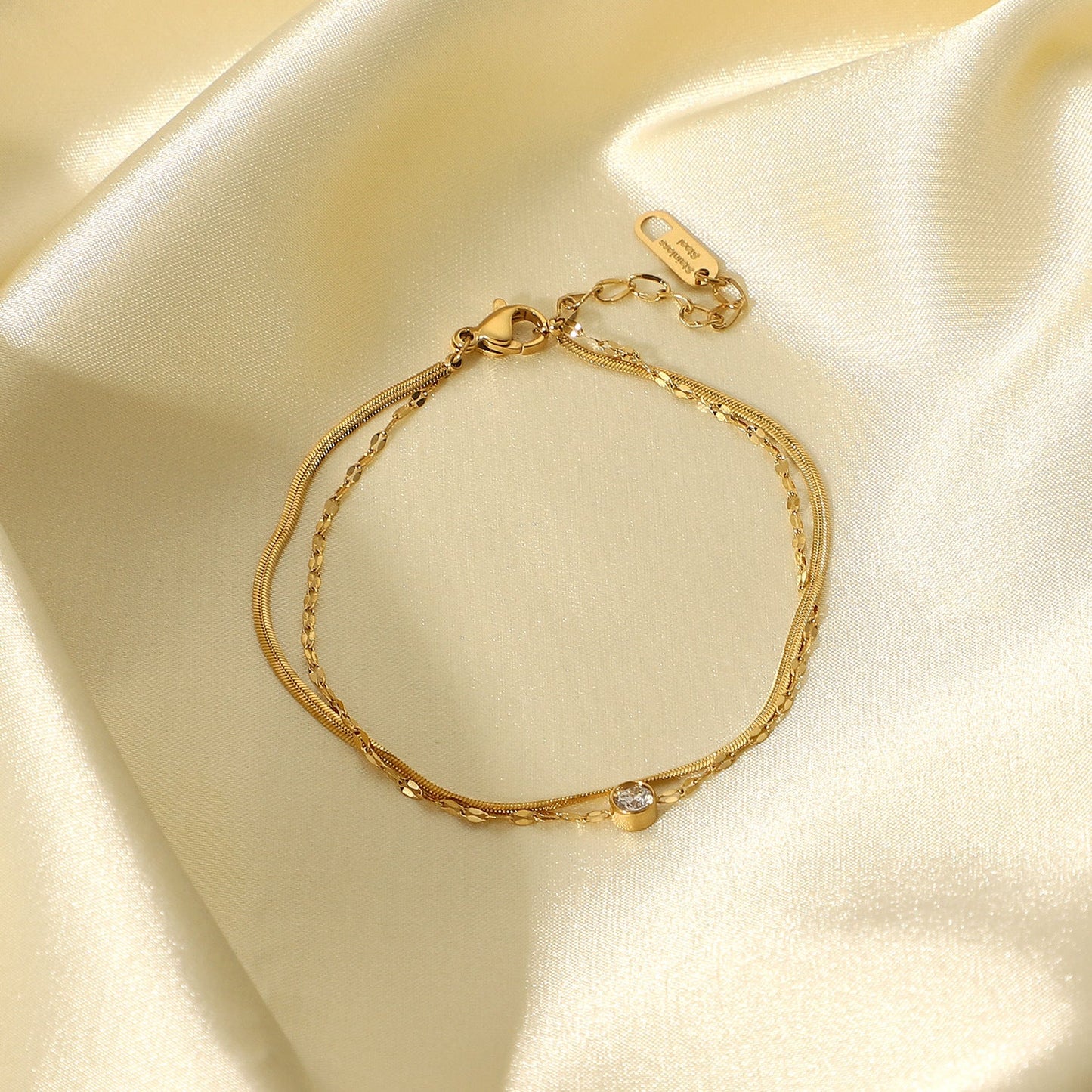 European and American style stainless steel zircon bracelet high-grade INS double-layer bracelet titanium steel snake bone chain bracelet jewelry