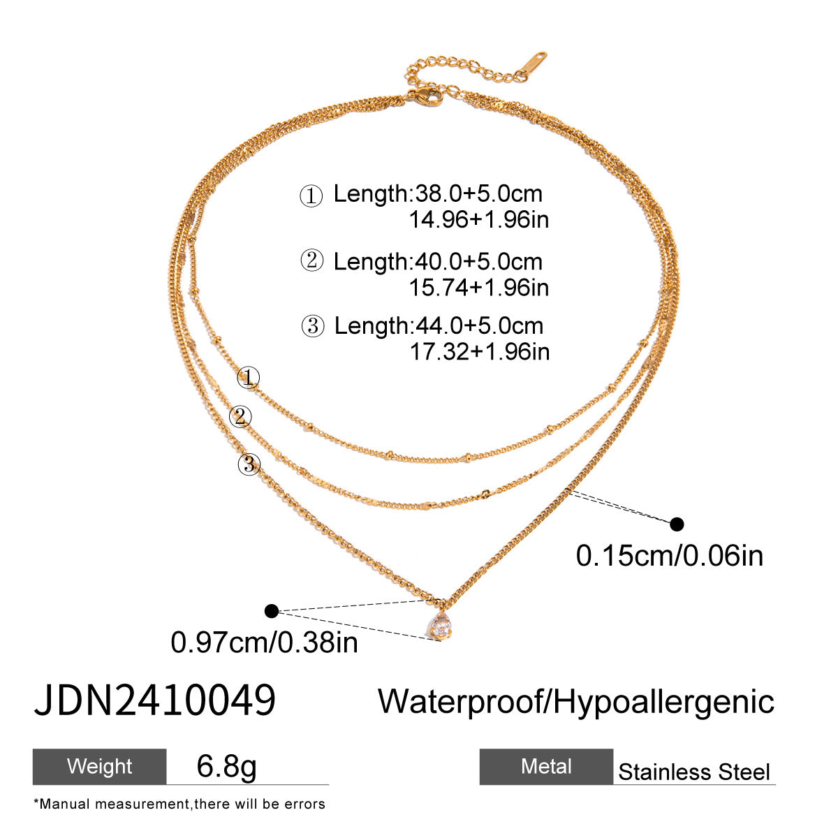 European and American three-layer stacking titanium steel necklace accessories women's light luxury high-end clavicle chain stainless steel jewelry cross-border