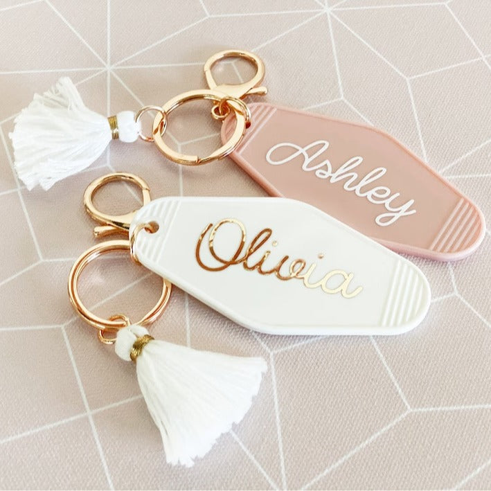 Personalized Key Chain Retro Motel Key Chain Gift for Her Personalized Gift