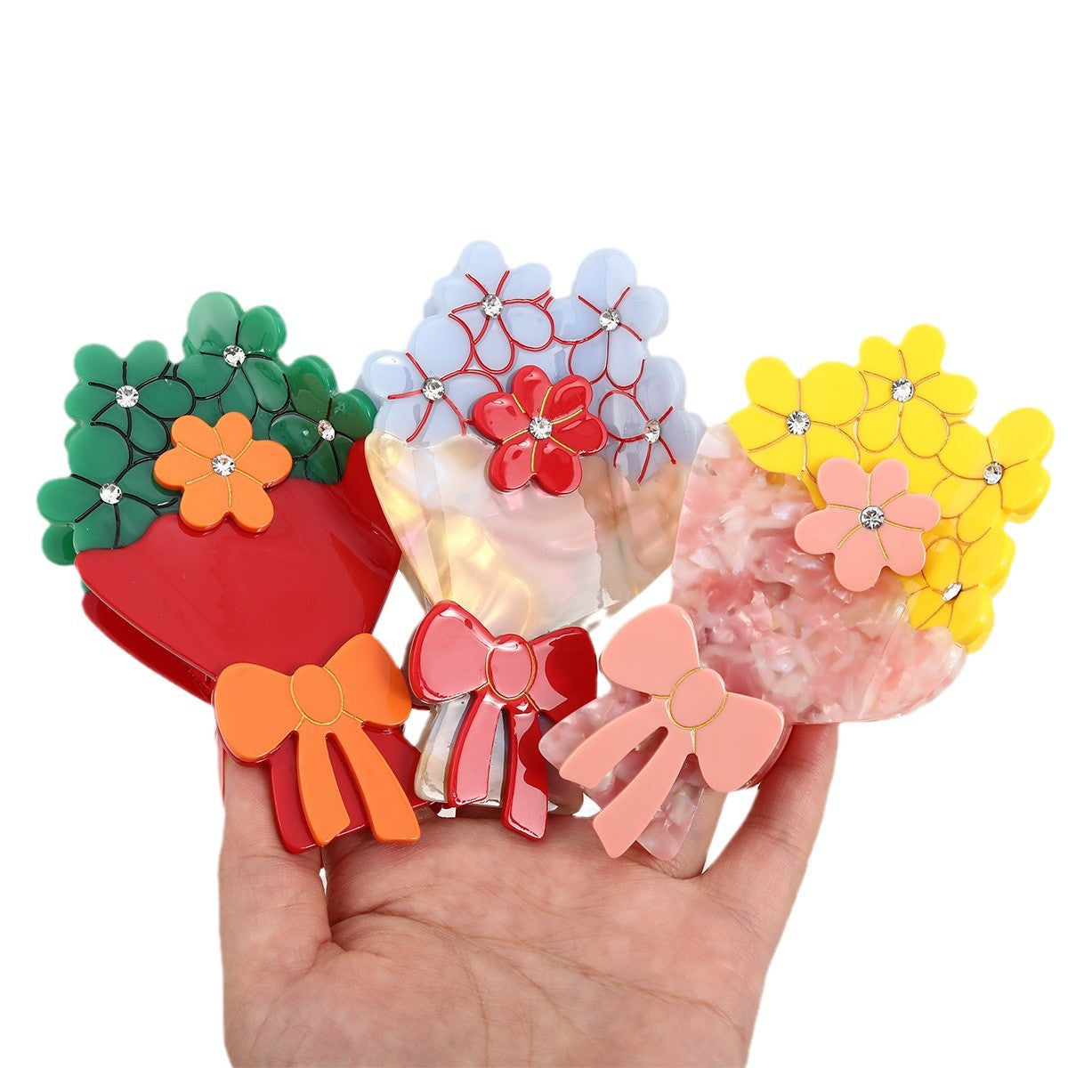 French bow point drill bouquet grab clip cute flower shape all-match elegant ladies hair claw