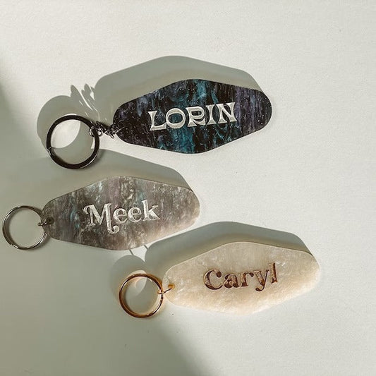 Personalized French Key Chain Glitter Key Chain Retro Motel Key Chain