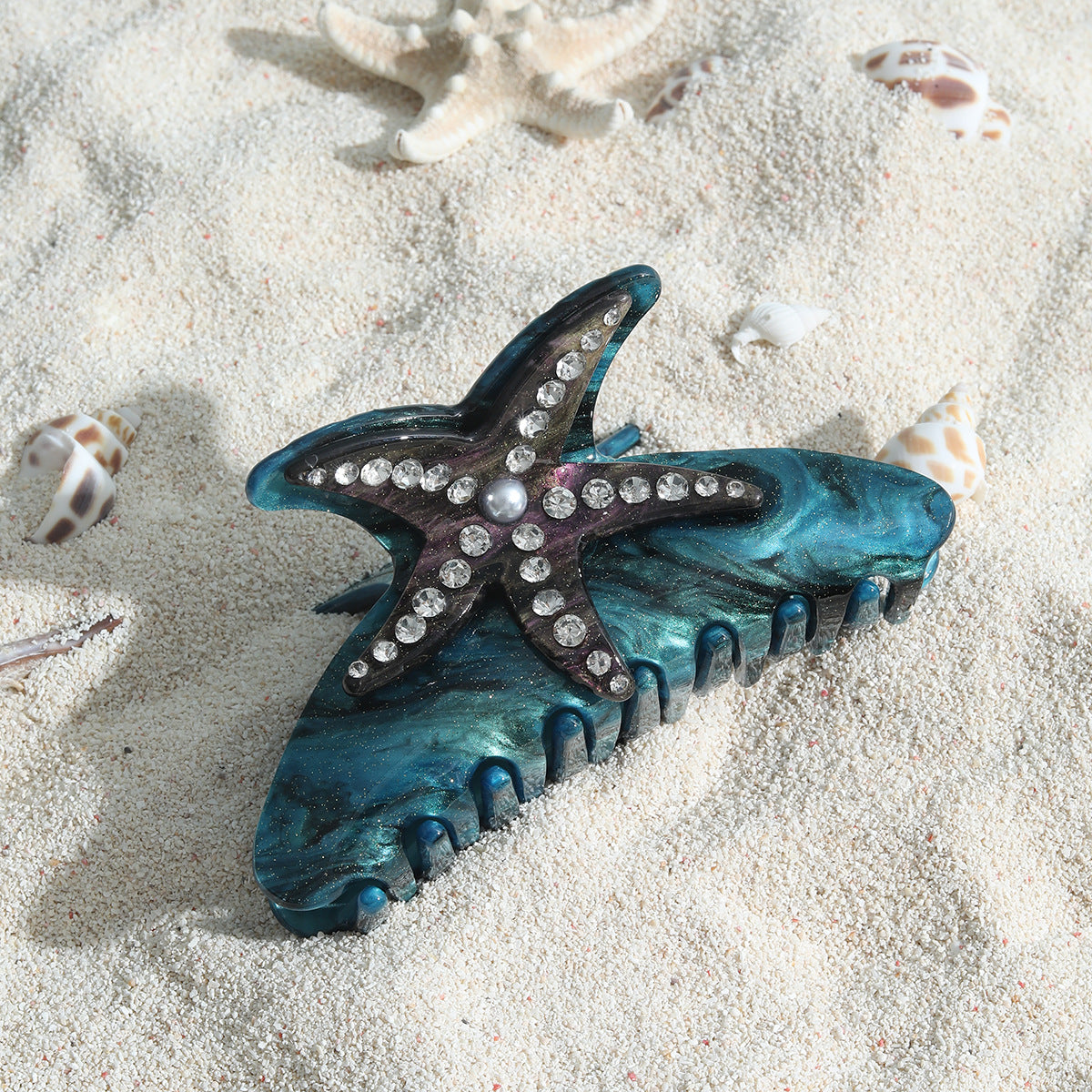 New Fashion Creative Drill Starfish Clip Pearl Temperament Gentle Summer Seaside Holiday Shark Clip Cross-border