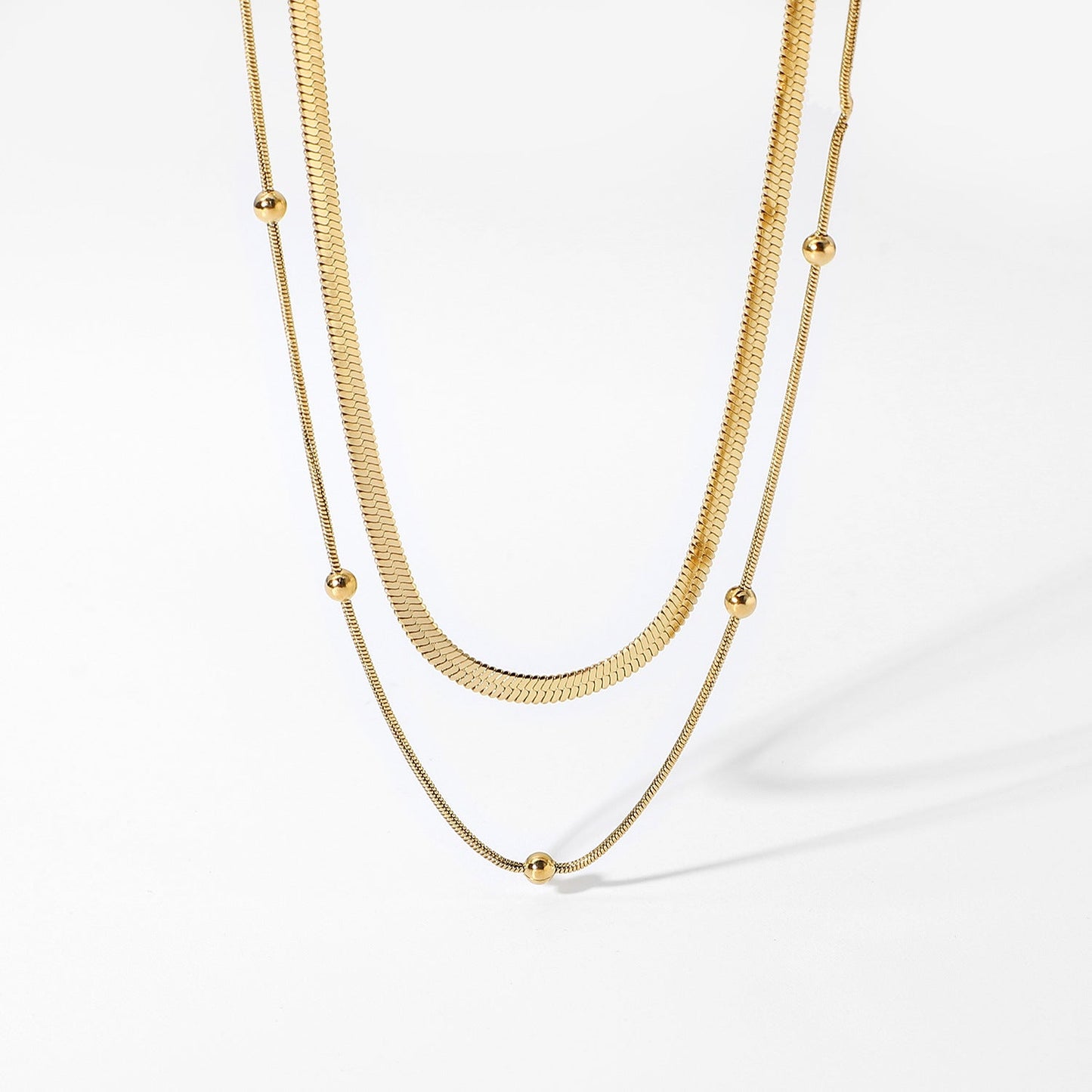 INS New Fashion Stacked Stainless Steel Collar Necklace 14K Gold Plated Ball Ball Chain Jewelry Snake Chain Necklace Women's