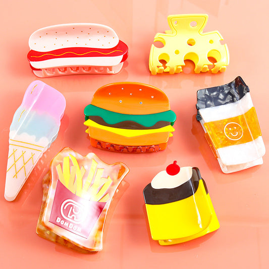 Cross-Border Design Grabber Fun Burger Ice Cream Cheese Acetic Acid Hairpin Cute Snack Shark Clip Women's Hair Accessories