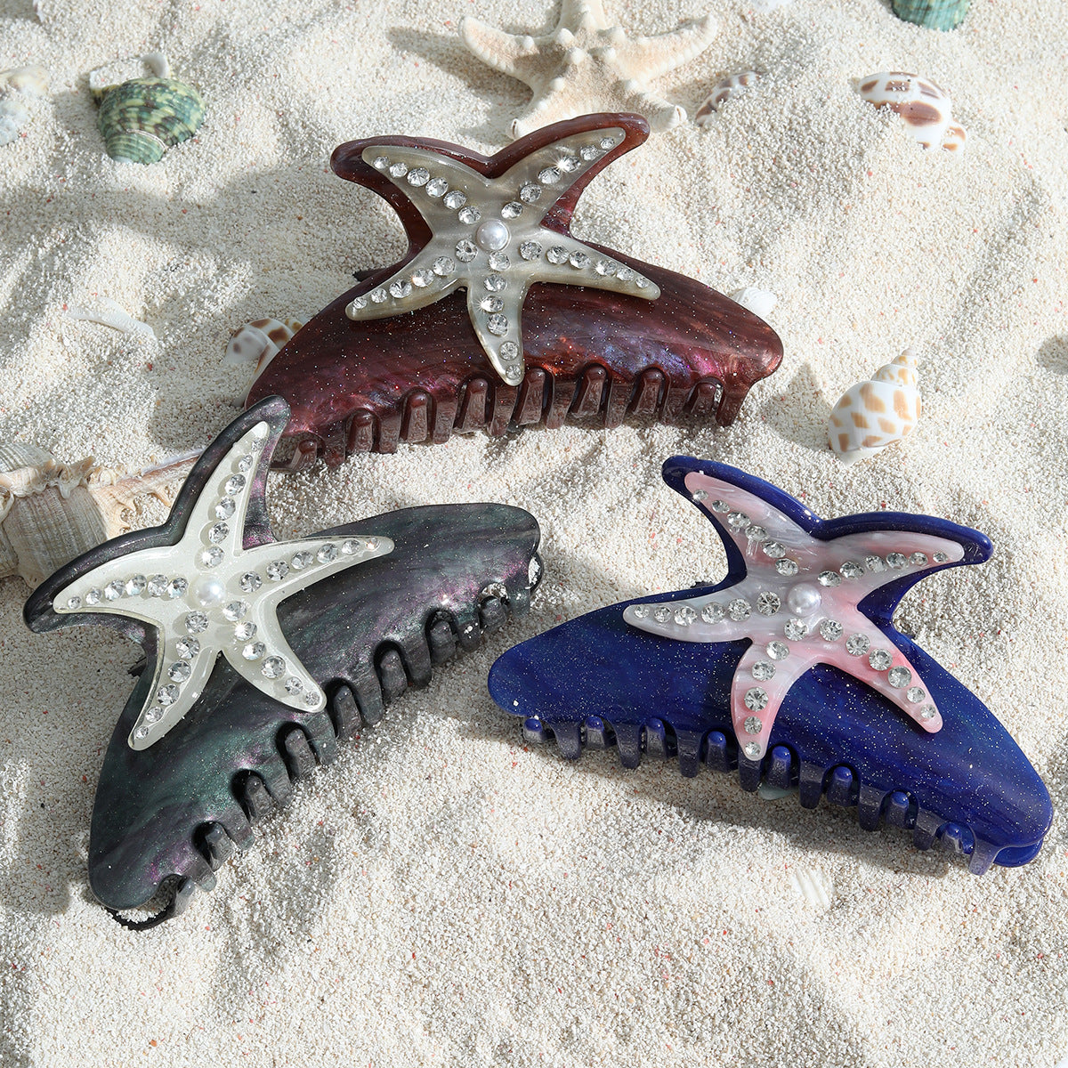 New Fashion Creative Drill Starfish Clip Pearl Temperament Gentle Summer Seaside Holiday Shark Clip Cross-border