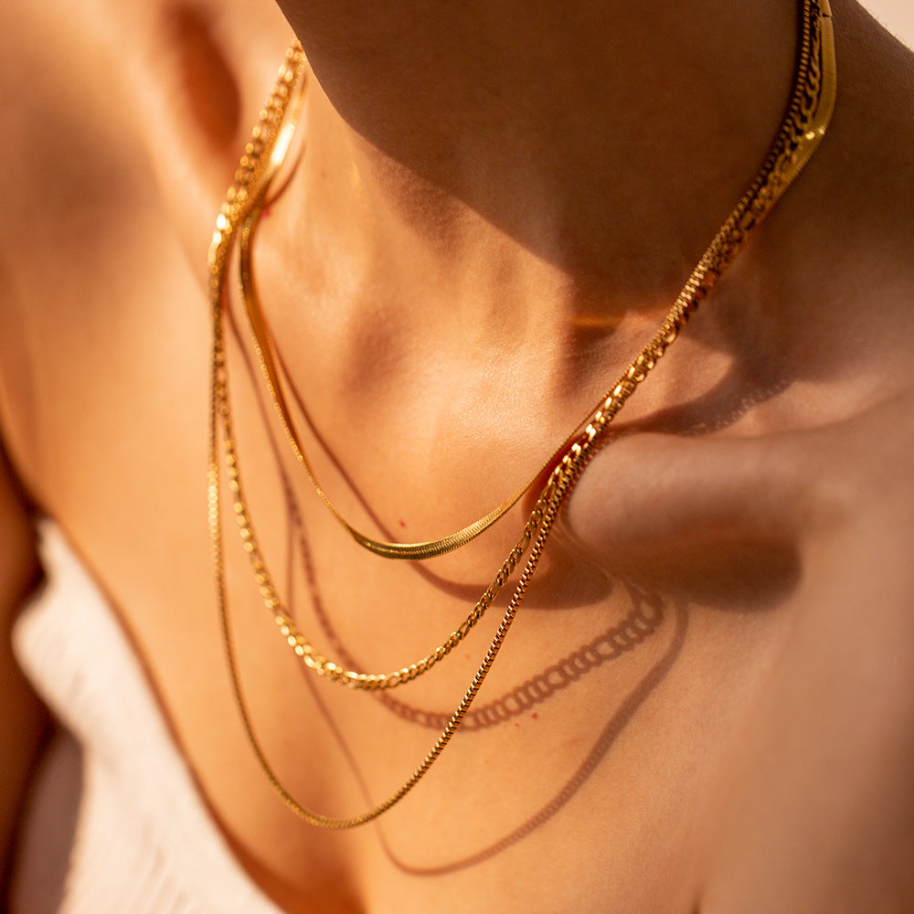 European and American three-layer stacking titanium steel necklace accessories women's light luxury high-end clavicle chain stainless steel jewelry cross-border