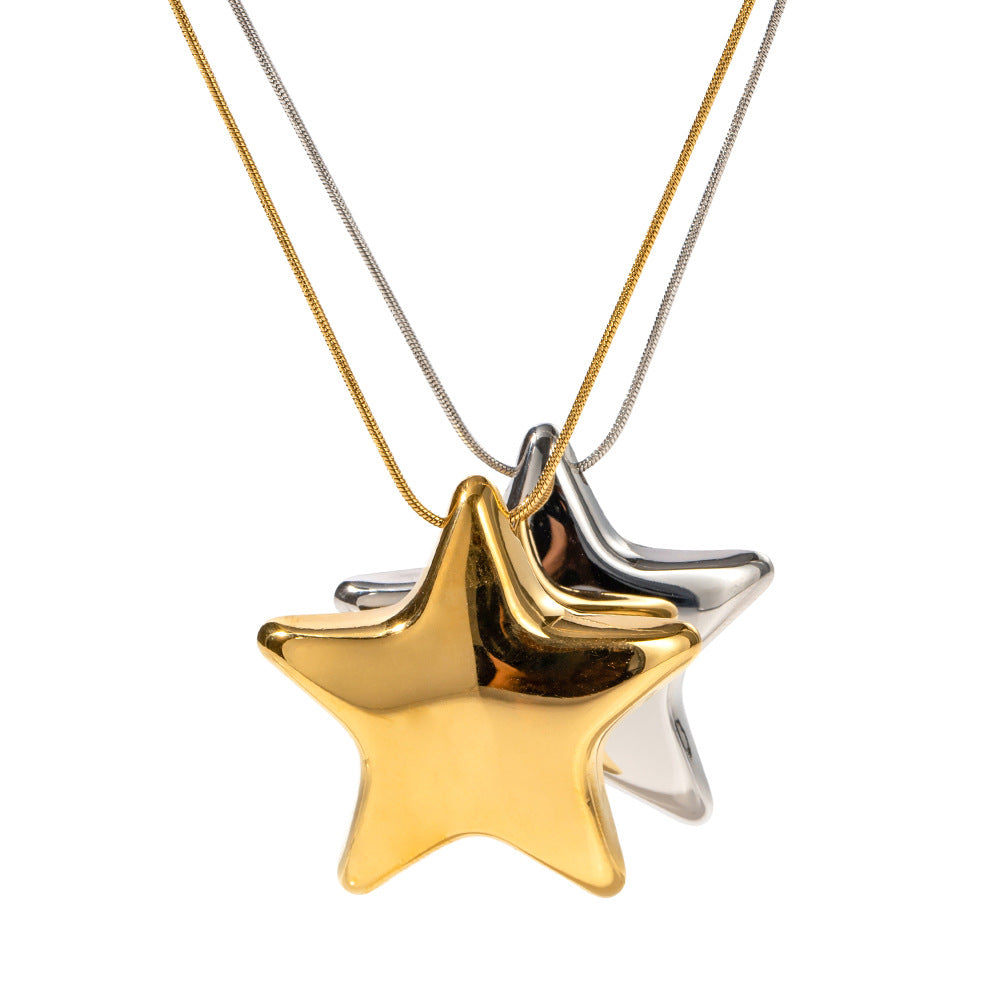 New 18K Gold Plated Necklace Jewelry Stainless Steel Pentagonal Star Women's All Titanium Steel Pendant Necklace Jewelry
