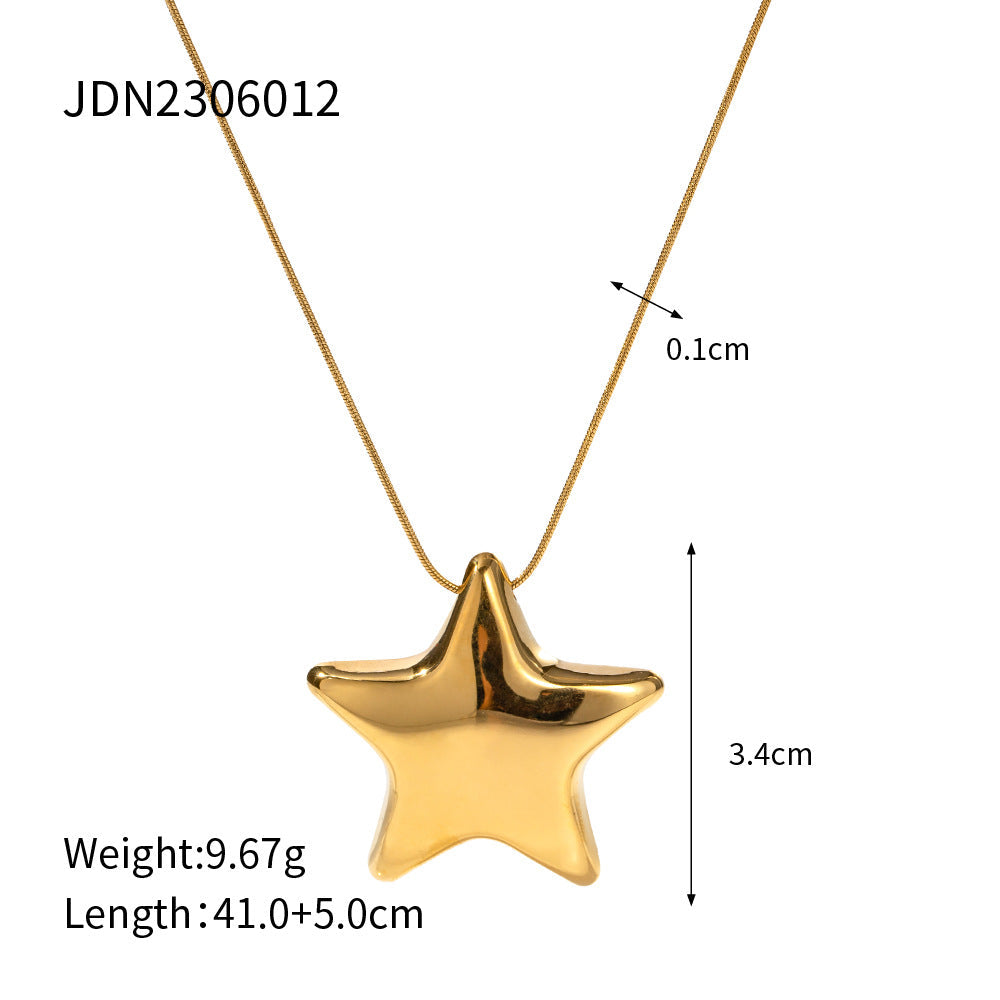 New 18K Gold Plated Necklace Jewelry Stainless Steel Pentagonal Star Women's All Titanium Steel Pendant Necklace Jewelry