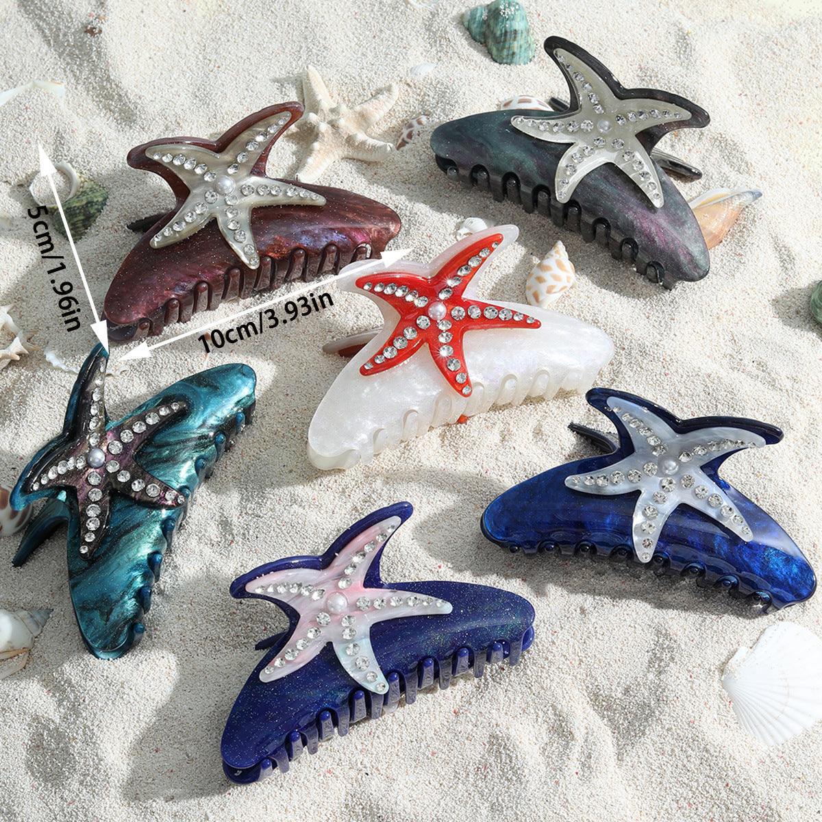 New Fashion Creative Drill Starfish Clip Pearl Temperament Gentle Summer Seaside Holiday Shark Clip Cross-border