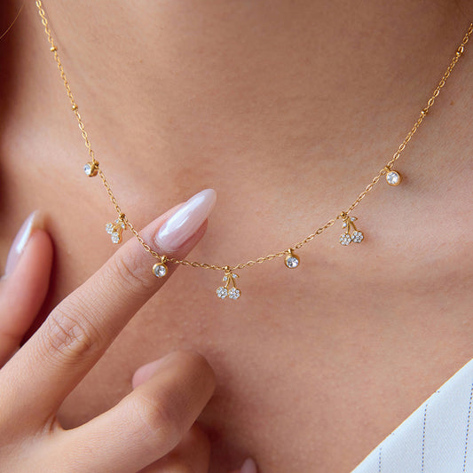European and American Titanium Steel Necklace Accessories Women's Summer High-End Accessible Luxury Niche Stainless Steel Jewelry Cherry Clavicle Chain