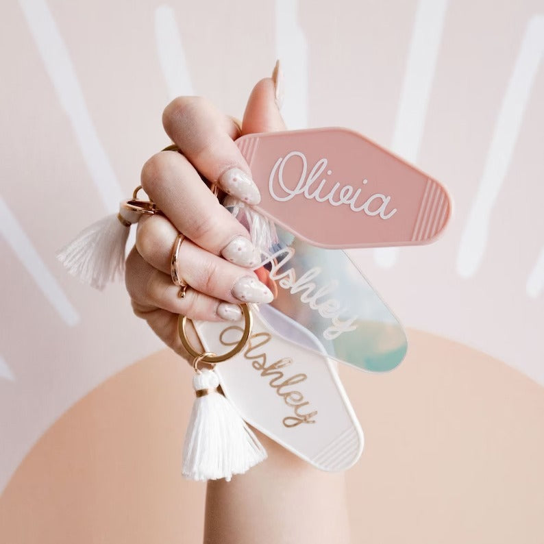 Personalized Key Chain Retro Motel Key Chain Gift for Her Personalized Gift
