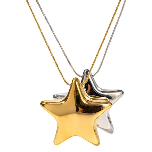 New 18K Gold Plated Necklace Jewelry Stainless Steel Pentagonal Star Women's All Titanium Steel Pendant Necklace Jewelry