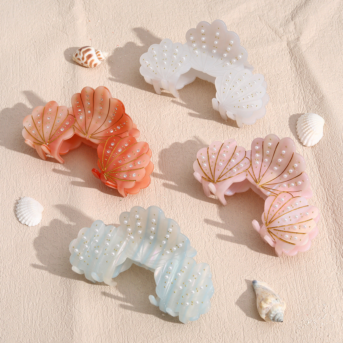 Cross-Border Shell Design Pearl Grabber Acetic Acid Hairpin Half-Tied Ball Head Fairy Hair Cute Headdress Grabber for Women