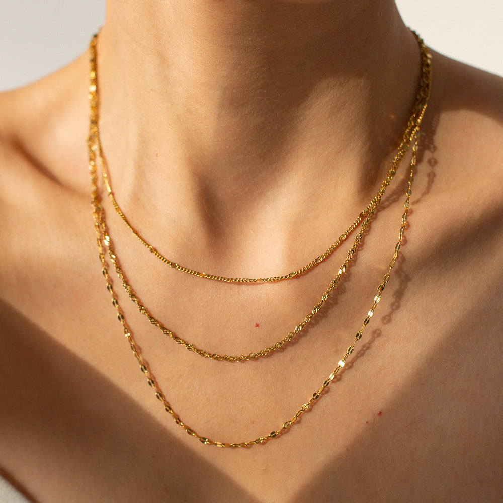 European and American three-layer stacking titanium steel necklace accessories women's light luxury high-end clavicle chain stainless steel jewelry cross-border