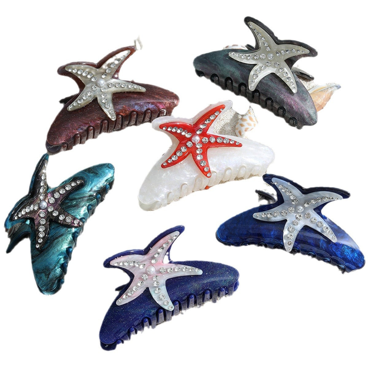 New Fashion Creative Drill Starfish Clip Pearl Temperament Gentle Summer Seaside Holiday Shark Clip Cross-border