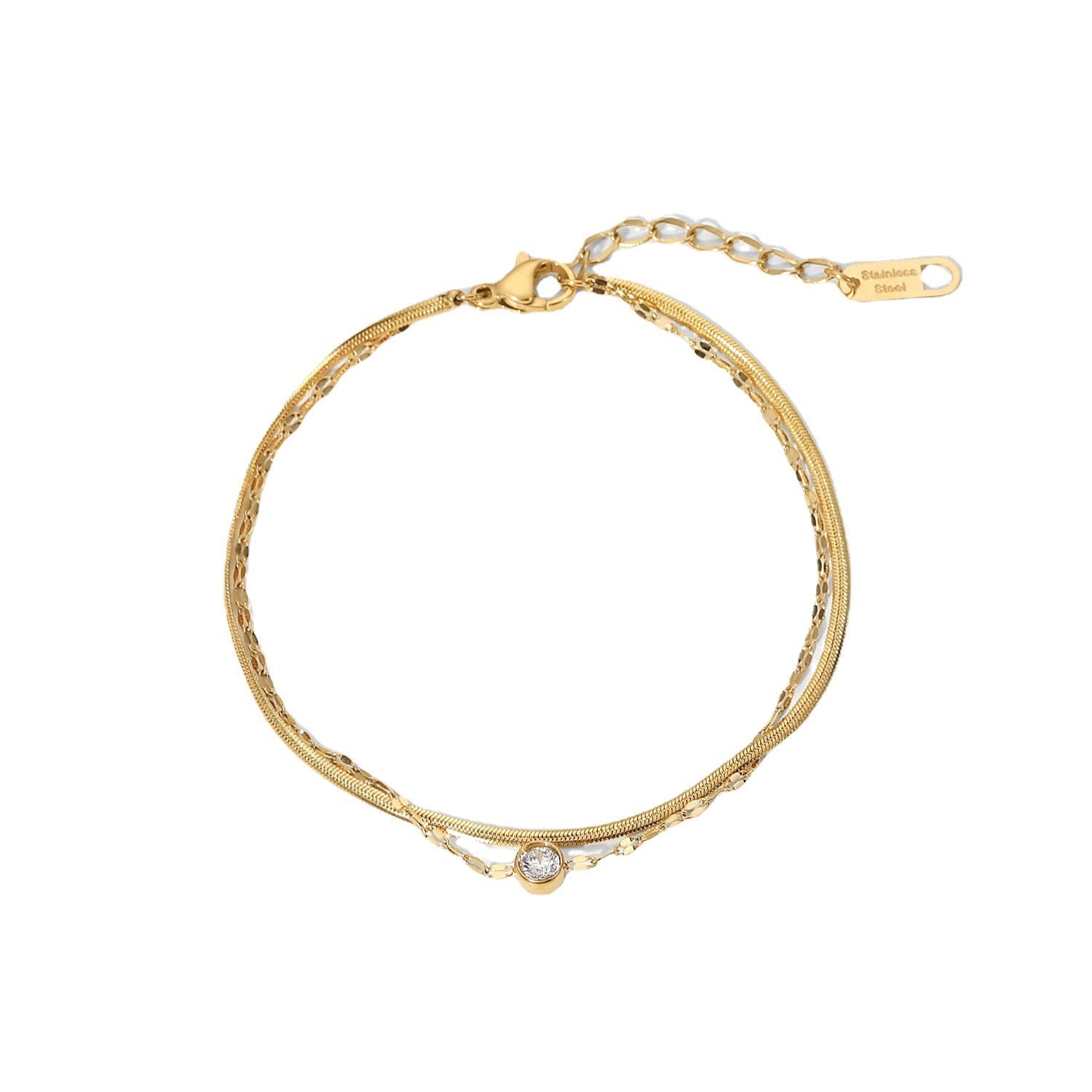 European and American style stainless steel zircon bracelet high-grade INS double-layer bracelet titanium steel snake bone chain bracelet jewelry