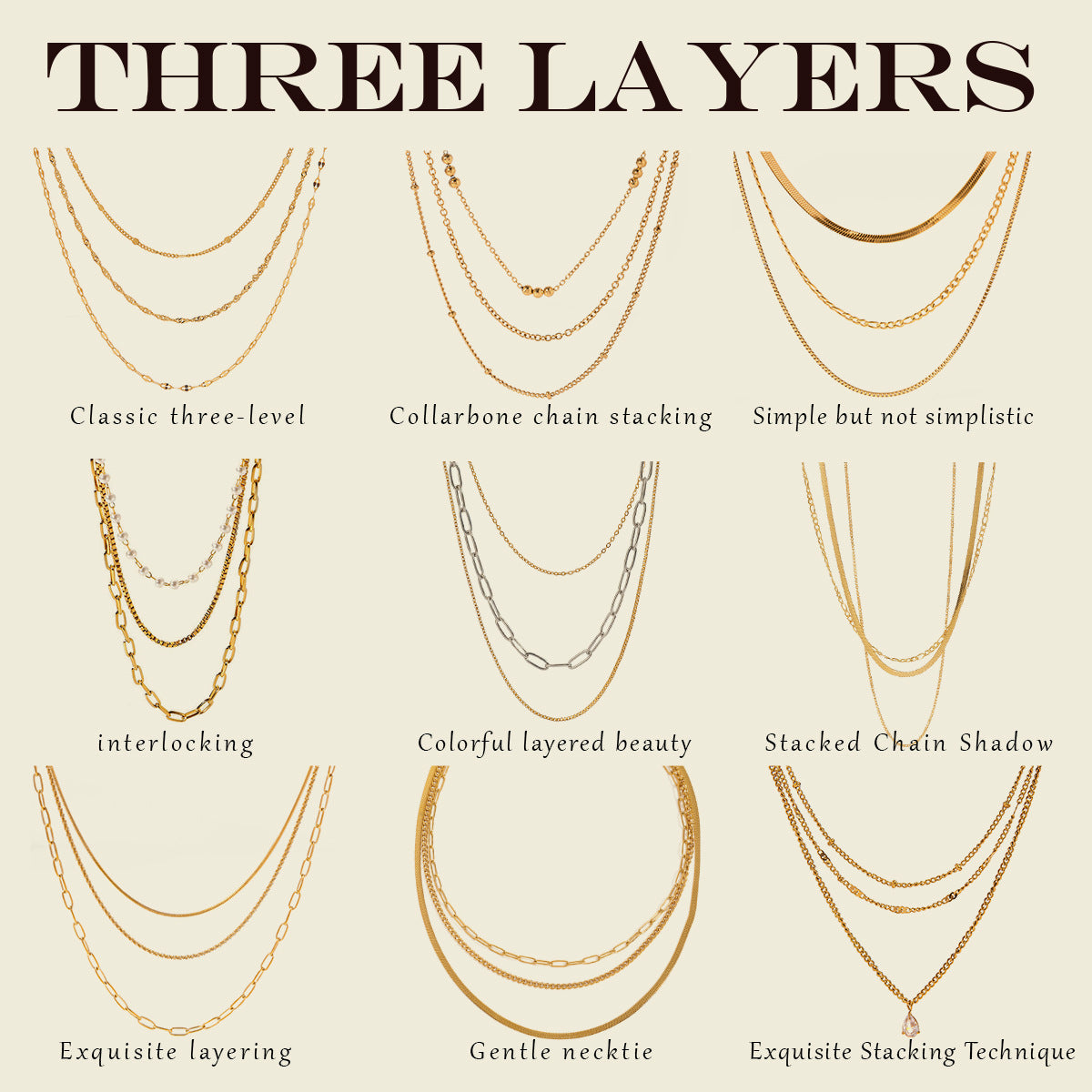 European and American three-layer stacking titanium steel necklace accessories women's light luxury high-end clavicle chain stainless steel jewelry cross-border