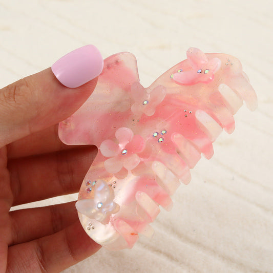 Cross-Border Elegant Small Fresh Stereo Acetic Acid Hairpin Clip Butterfly Flower Hair Accessory Back of the Head Shark Clip for Women