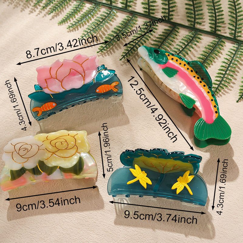 New creative fashion dragonfly flower lotus leaf fish acetic acid hair clip hair accessories shark clip women's hair