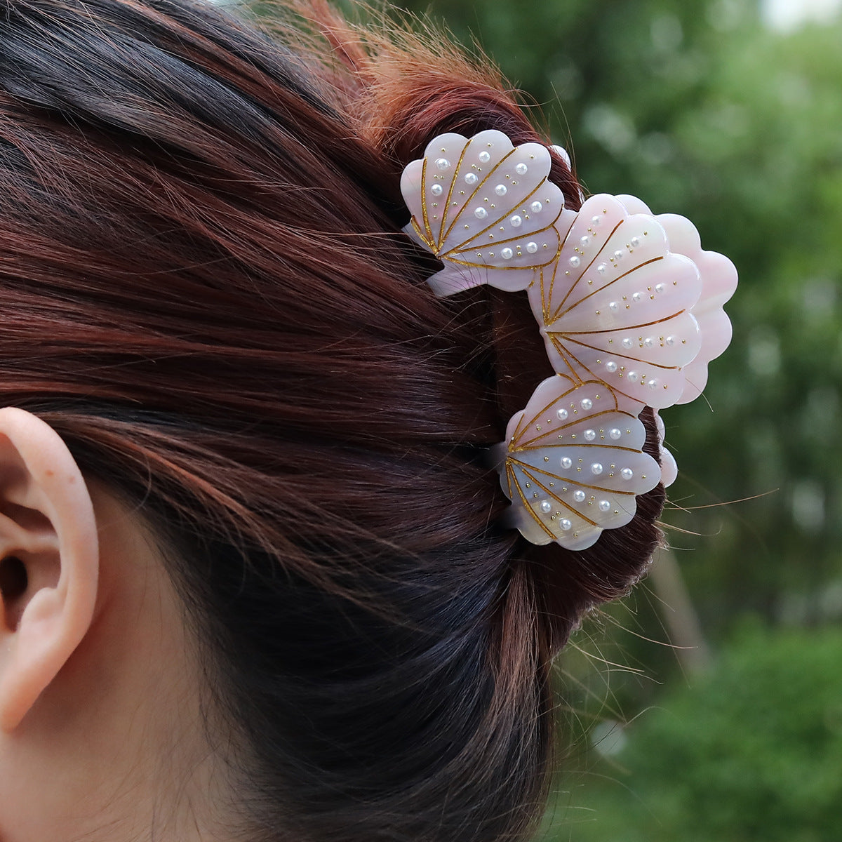 Cross-Border Shell Design Pearl Grabber Acetic Acid Hairpin Half-Tied Ball Head Fairy Hair Cute Headdress Grabber for Women
