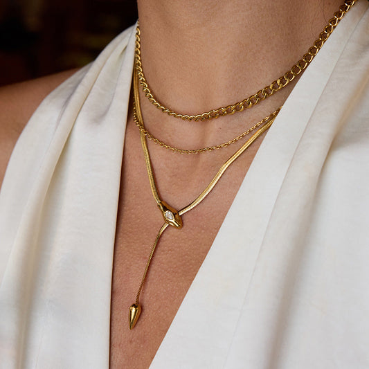 European and American Zircon Titanium Steel Snake Necklace Light Luxury High-End Neck Chain Stainless Steel Clavicle Chain Cross-Border Popular Jewelry