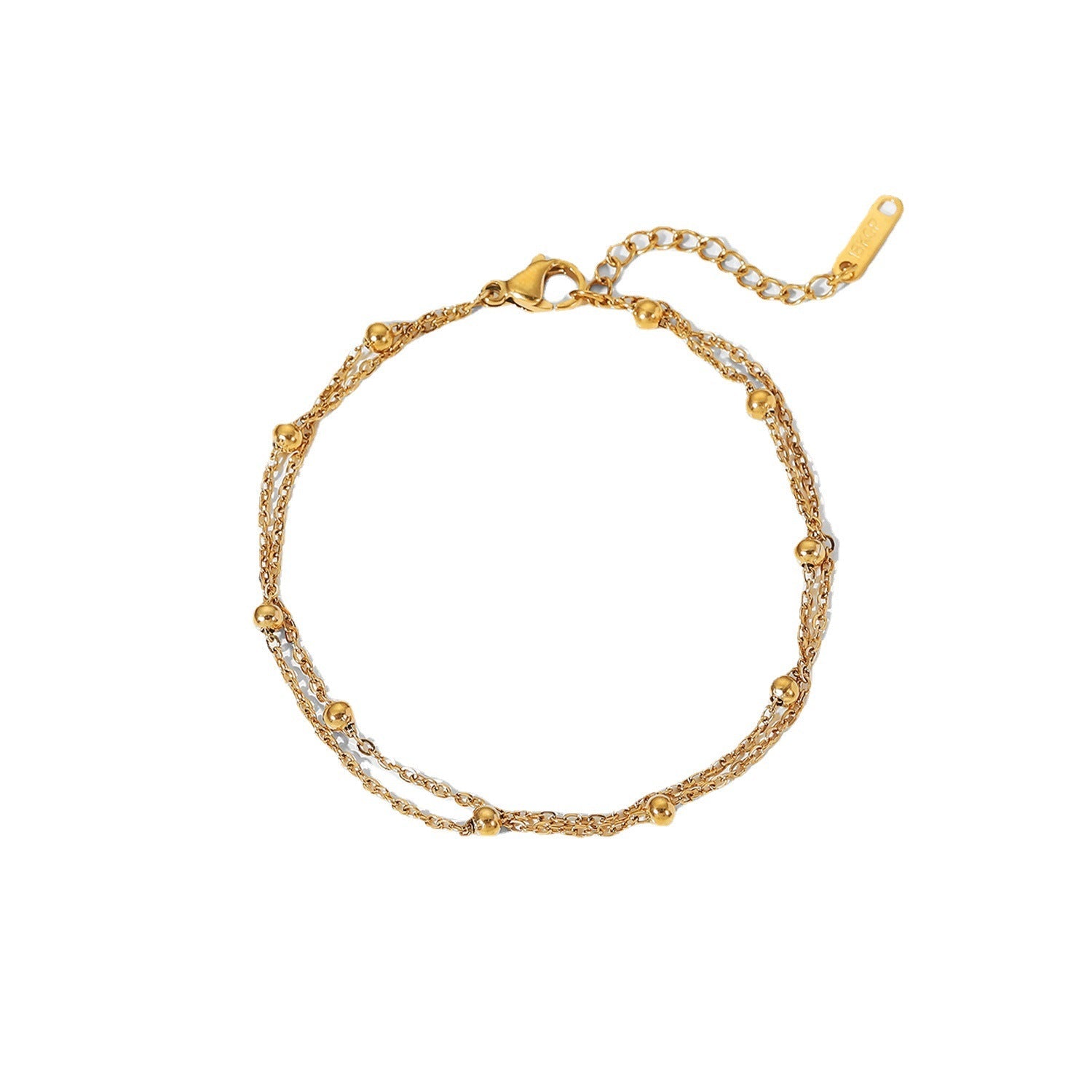 INS Style Exquisite 18K Gold Bead Chain Bracelet PVD Electroplated Titanium Steel Jewelry Waterproof Double Chain Bracelet Jewelry for Women