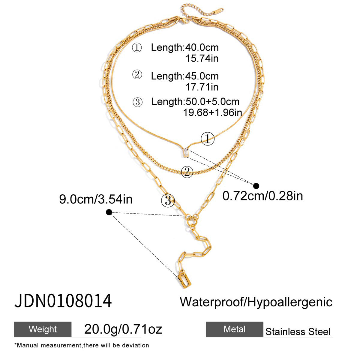 European and American three-layer stacking titanium steel necklace accessories women's light luxury high-end clavicle chain stainless steel jewelry cross-border