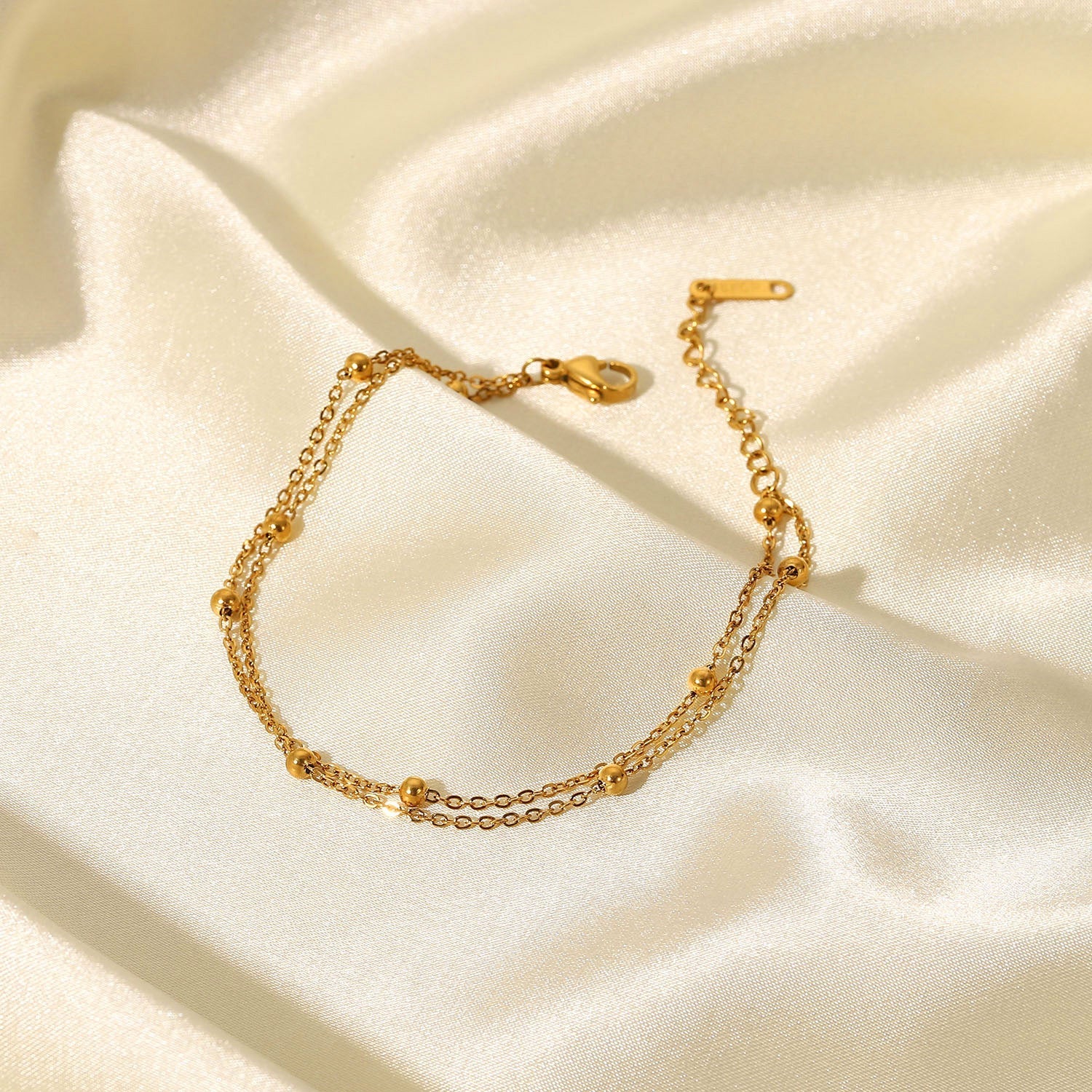 INS Style Exquisite 18K Gold Bead Chain Bracelet PVD Electroplated Titanium Steel Jewelry Waterproof Double Chain Bracelet Jewelry for Women