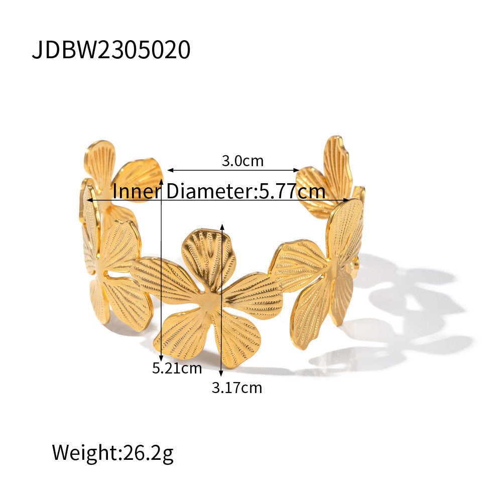 European and American Stainless Steel Flower Necklace Advanced Sense Zircon Earrings Pearl Ring Open Bracelet Titanium Steel Jewelry