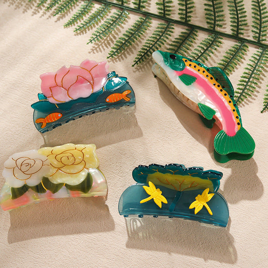 New creative fashion dragonfly flower lotus leaf fish acetic acid hair clip hair accessories shark clip women's hair