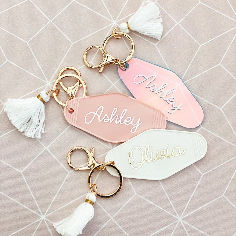 Personalized Key Chain Retro Motel Key Chain Gift for Her Personalized Gift