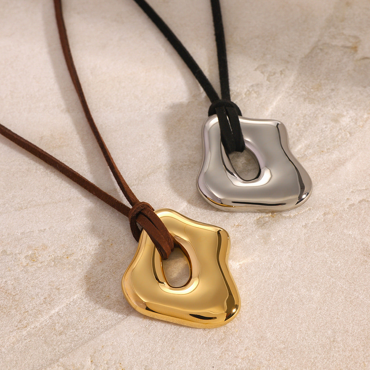 European and American Stainless Steel Asymmetrical Liquid Glossy Cut Out Pendant Necklace Personalized Fashion Necklace Cross-Border Jewelry